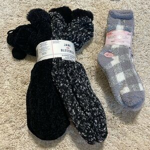 Warm cozy slipper socks 4-10 women black gray purple white 6 pair
